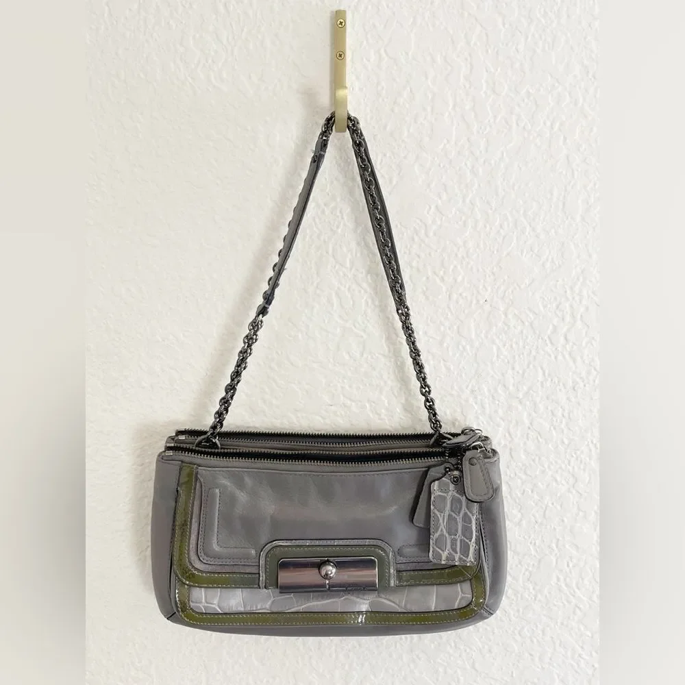 Vintage COACH Kristin Leather Crossbody hobo Bag gray and chain strap
